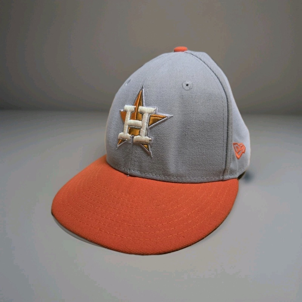 Houston Astros New Era 59FIFTY Fitted Hat H-Town Skyline Brim Gray Orange SZ 7